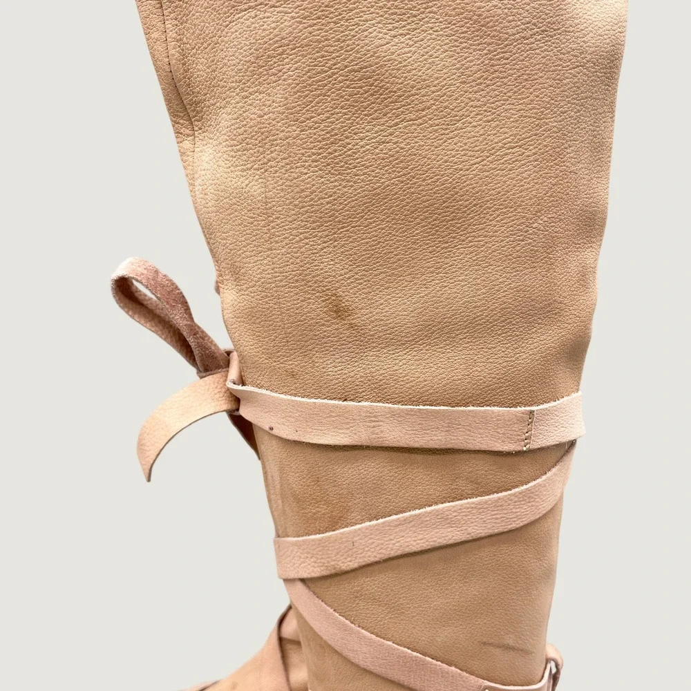 Free People Womens 37 6.5 West End Over The Knee Boots Camel Leather Gladiator